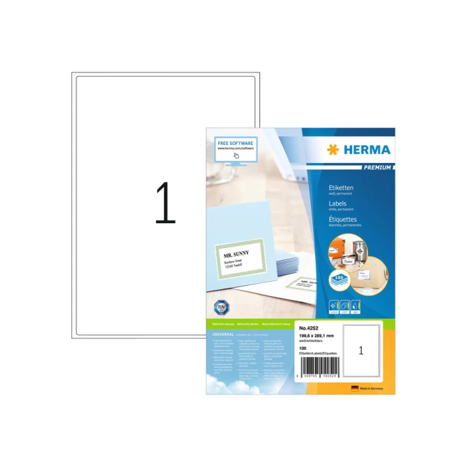 Etiket HERMA 4252 199.6x289.1mm premium wit 100stuks