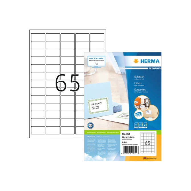 Etiket HERMA 4254 38.1x21.2mm premium wit 6500stuks