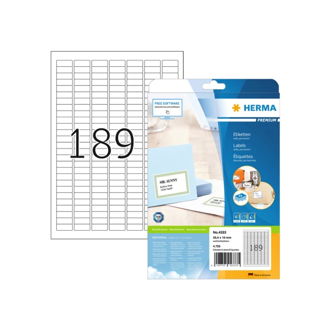 Etiket HERMA 4333 25.4x10mm A4 4725 etiketten