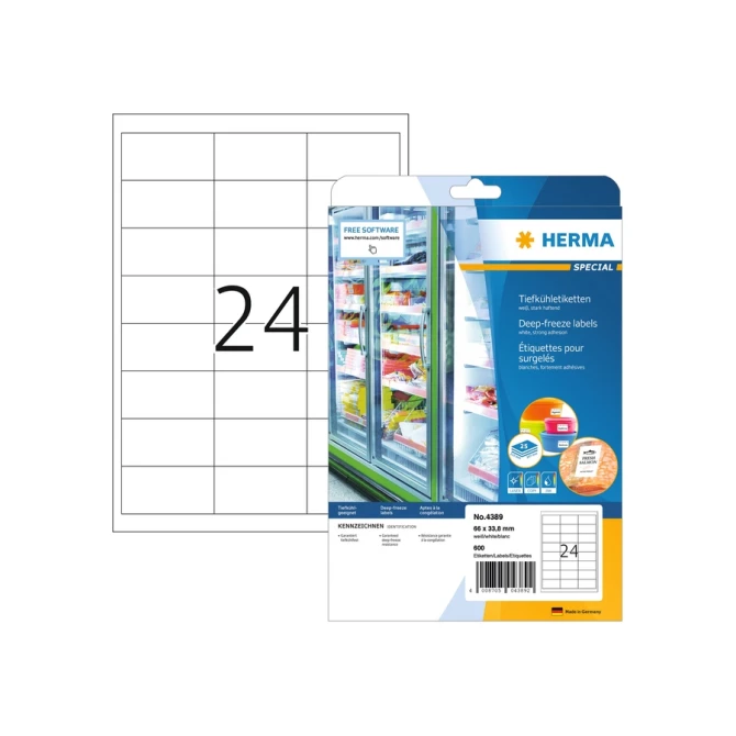 Etiket HERMA 4389 66x33.8mm diepvries wit 600stuks