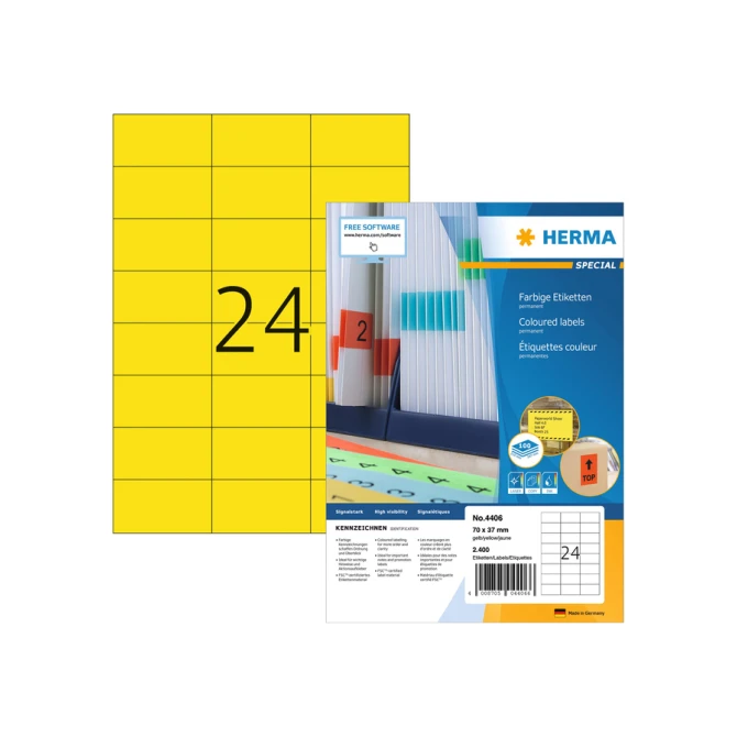 Etiket HERMA 4406 70x37mm geel 2400 etiketten