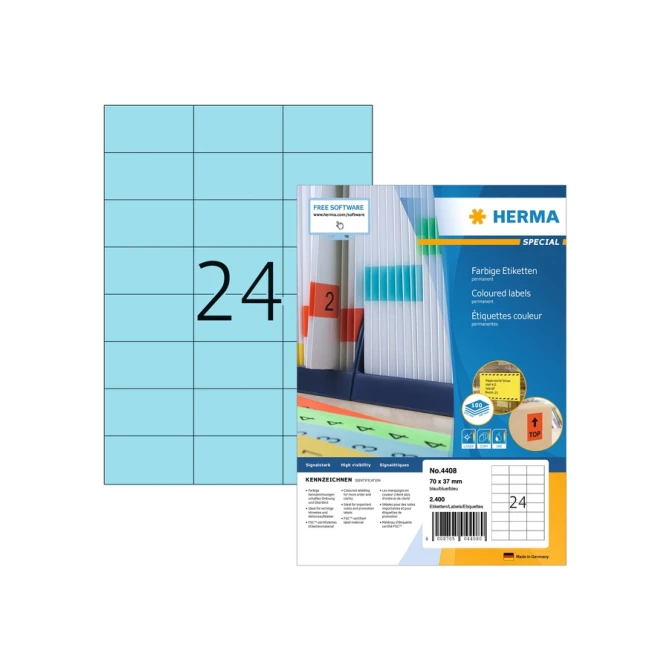 Etiket HERMA 4408 70x37mm blauw 2400 etiketten