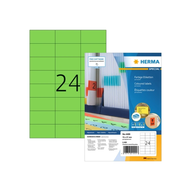 Etiket HERMA 4409 70x37mm groen 2400 etiketten