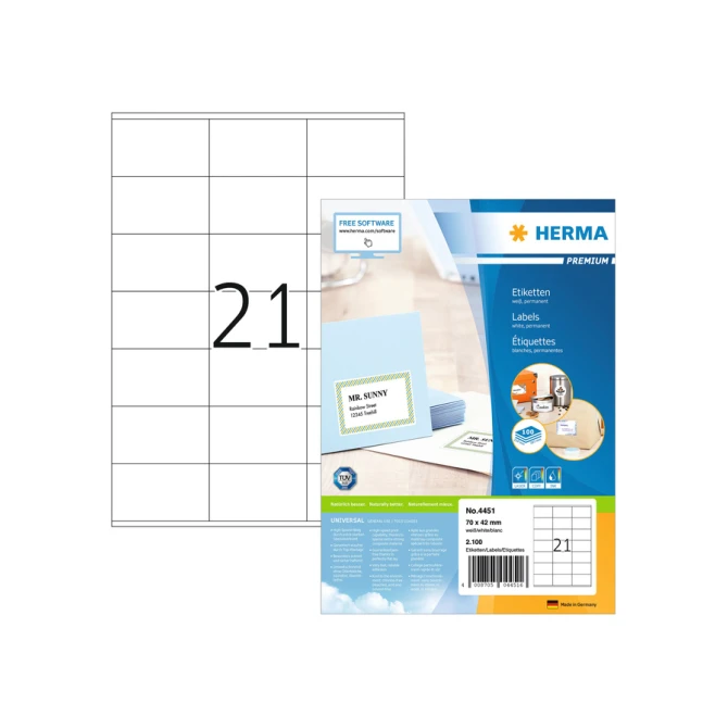 Etiket HERMA 4451 70x42mm premium wit 2100stuks