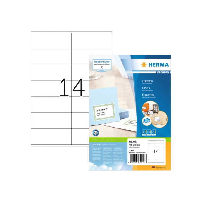 Etiket HERMA 4452 105x42mm premium wit 1400stuks