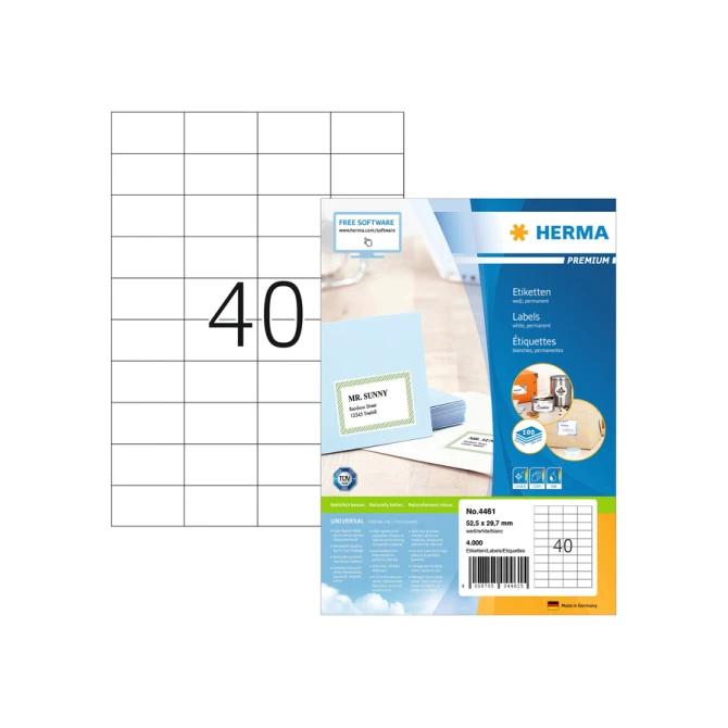 Etiket HERMA 4461 52.5x29.7mm premium wit 4000stuks