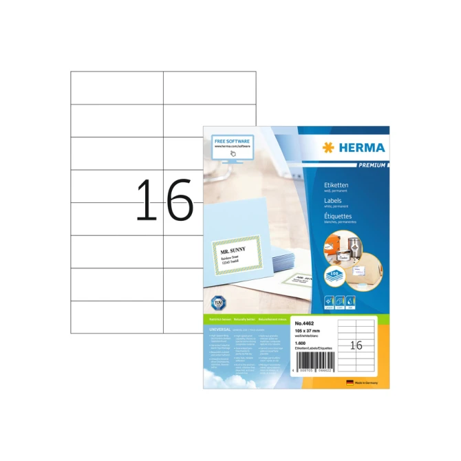 Etiket HERMA 4462 105x37mm premium wit 1600stuks