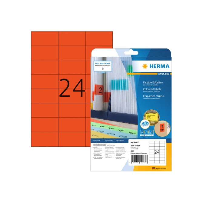 Etiket HERMA 4467 70x37mm verwijderbaar rood 480stuks