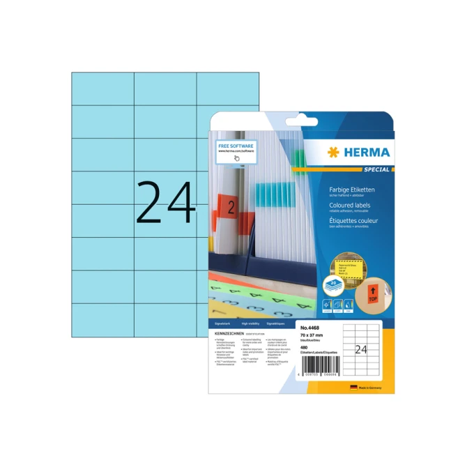 Etiket HERMA 4468 70x37mm verwijderbaar blauw 480stuks