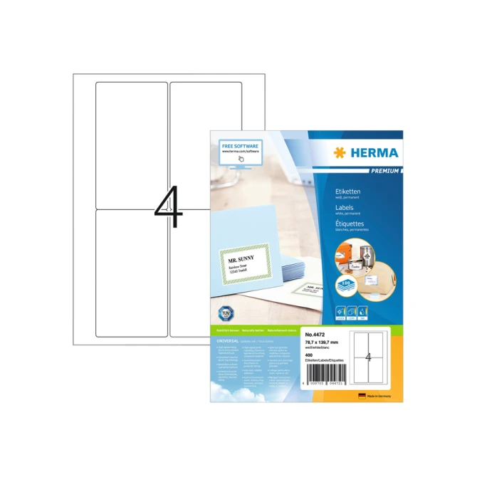 Etiket HERMA 4472 78.7x139.7mm premium wit 400stuks