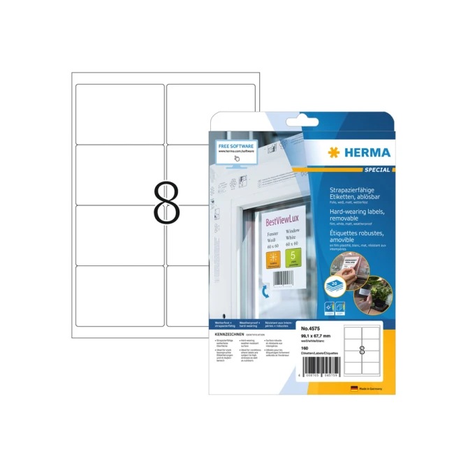 Etiket HERMA 4575 99.1x67.7mm folie wit 160 etiketten