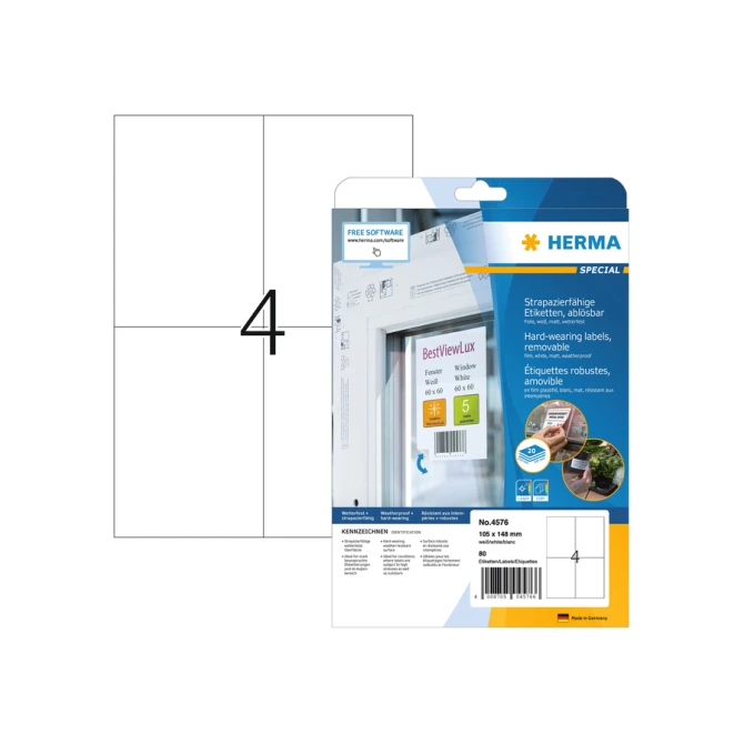 Etiket HERMA 4576 105x148mm folie wit 80 etiketten