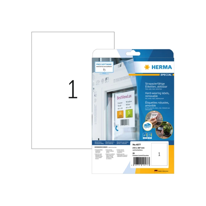 Etiket HERMA 4577 210x297mm folie wit 20 etiketten