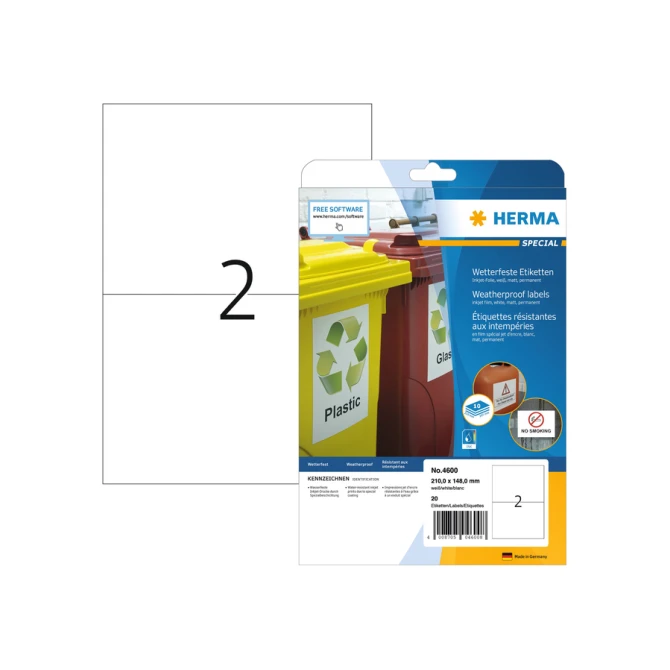 Etiket HERMA 4600 210x148mm folie wit 20stuks