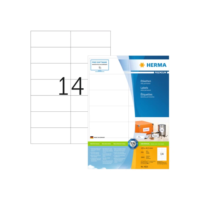 Etiket HERMA 4625 105x42.3mm premium wit 2800stuks