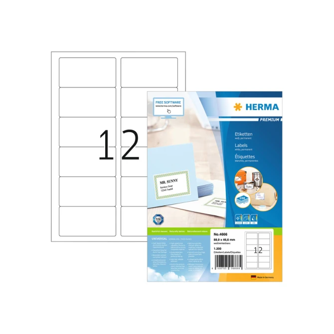 Etiket HERMA 4666 88.9x46.6mm premium wit 1200stuks