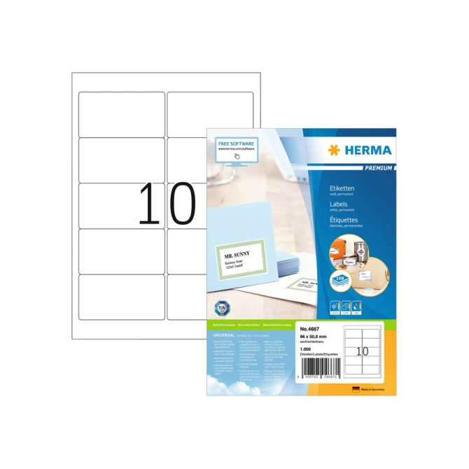 Etiket HERMA 4667 96x50.8mm premium wit 1000stuks