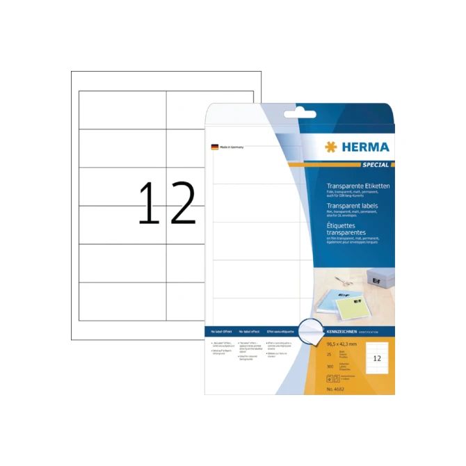 Etiket HERMA 4682 96.5x42.3mm folie transparant 300stuks