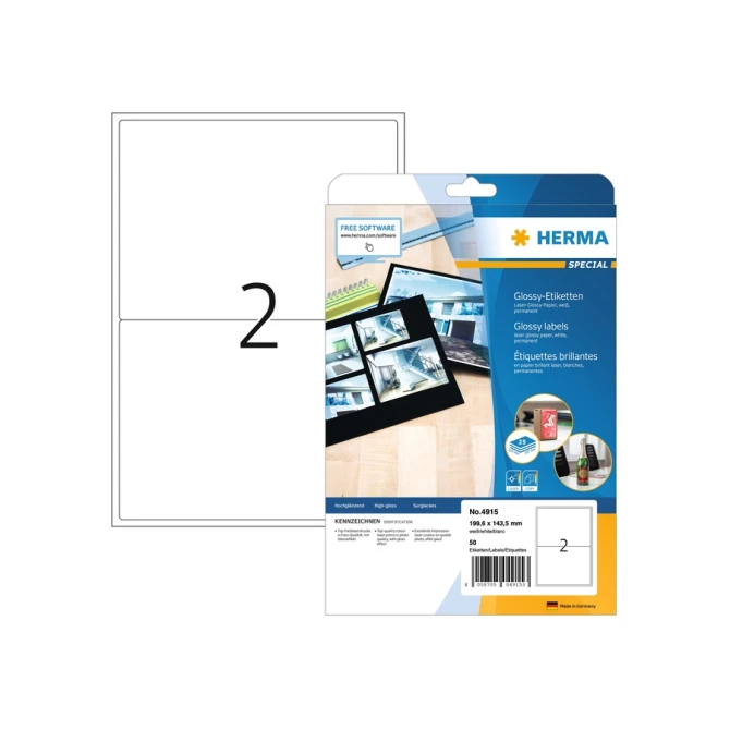 Etiket HERMA 4915 199.6X143.5mm glossy wit 50 etiketten