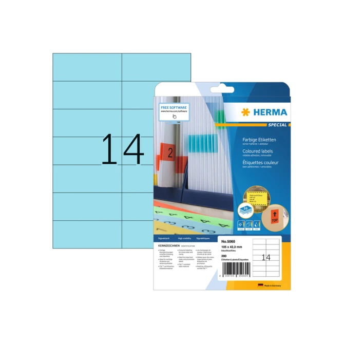 Etiket HERMA 5060 105x42.3mm verwijderbaar blauw 280stuks