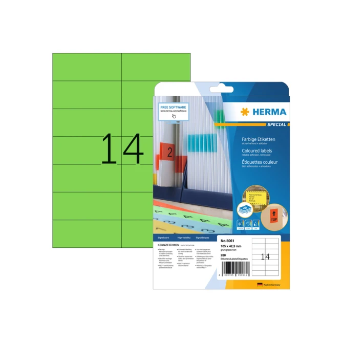 Etiket HERMA 5061 105x42.3mm verwijderbaar groen 280stuks