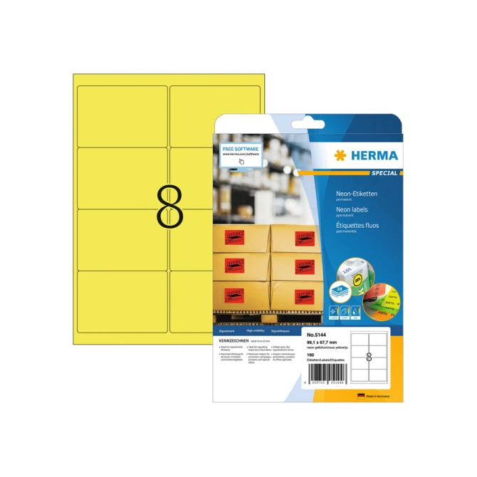 Etiket HERMA 5144 99.1x67.7mm neongeel 160stuks
