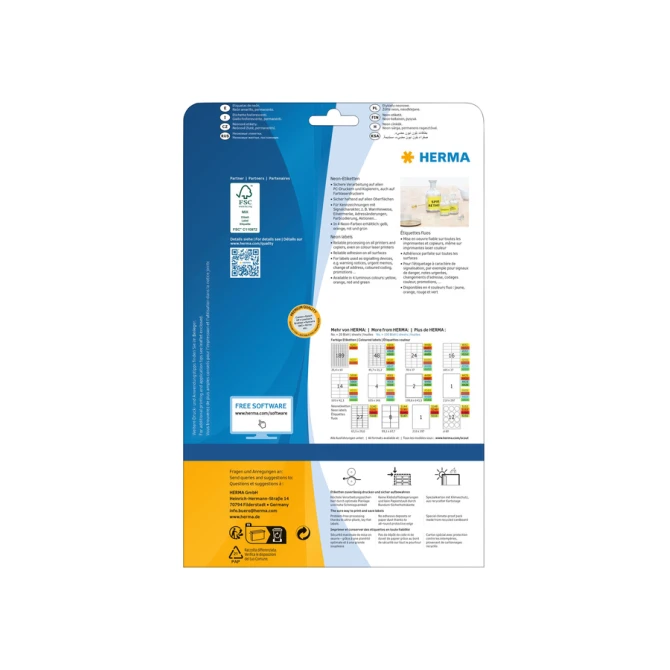 Etiket HERMA 5149 210x297mm A4 fluor oranje 20stuks