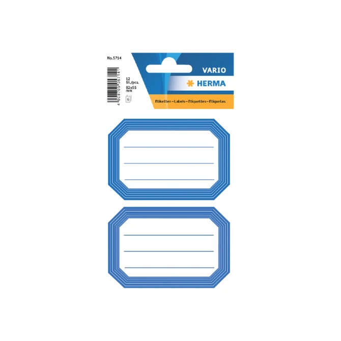 Etiket HERMA 5714 82x55mm schrift blauwe rand 12stuks