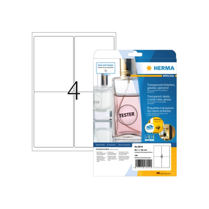 Etiket HERMA 8019 99.1x139mm transparant 100 etiketten