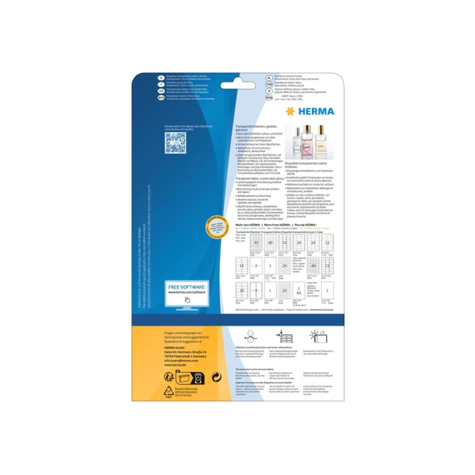Etiket HERMA 8020 210x297mm transparant 25 etiketten