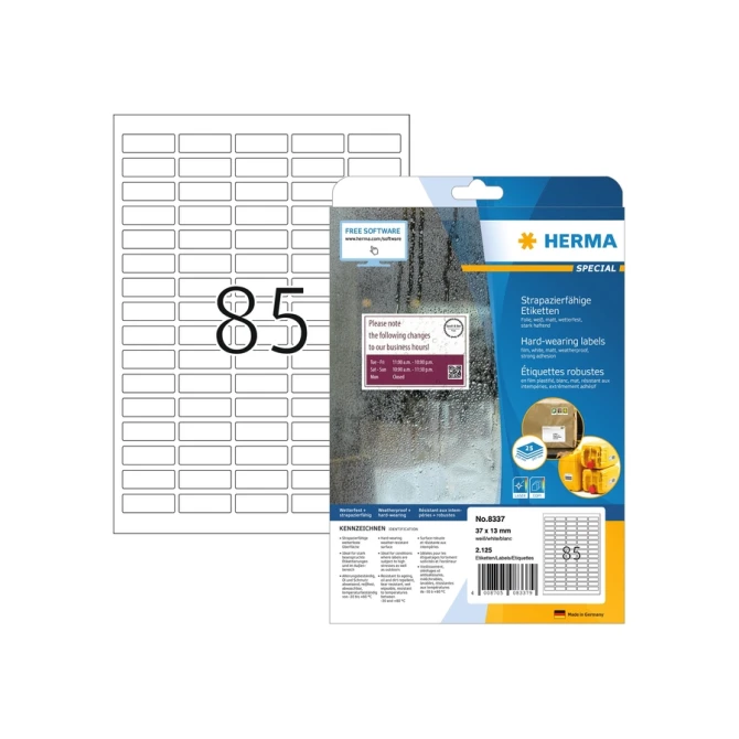 Etiket HERMA 8337 37x13mm weerbestendig wit 2125 etiketten