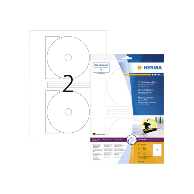 Etiket HERMA 8624 CD 116mm wit opaqua 20stuks