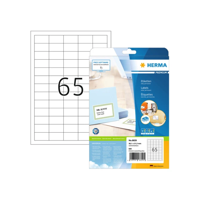 Etiket HERMA 8629 38.1x21.2mm premium wit 650stuks