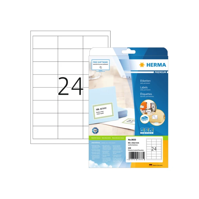 Etiket HERMA 8633 66x33.8mm premium wit 240stuks