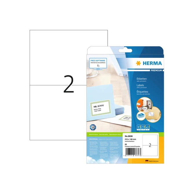 Etiket HERMA 8636 210x148mm A4 premium wit 20stuks