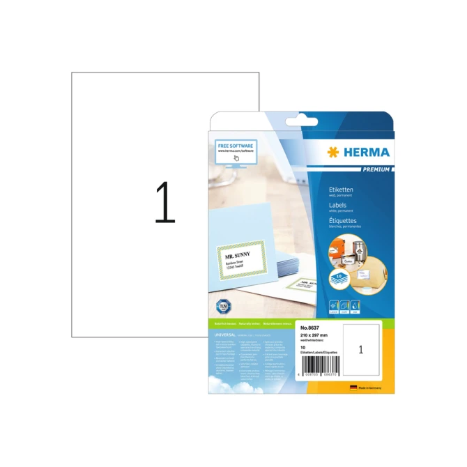 Etiket HERMA 8637 210x297mm A4 premium wit 10stuks