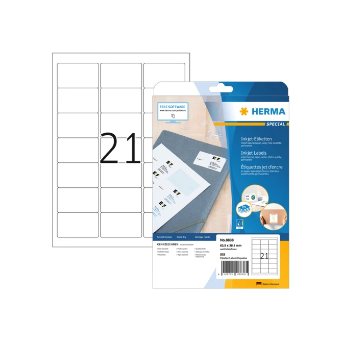 Etiket HERMA 8838 63.5x38.1mm mat wit 525stuks