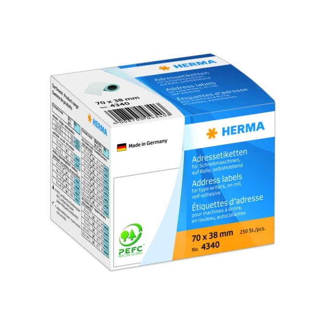 Etiket HERMA adres 4340 70x38mm op rol wit 250stuks