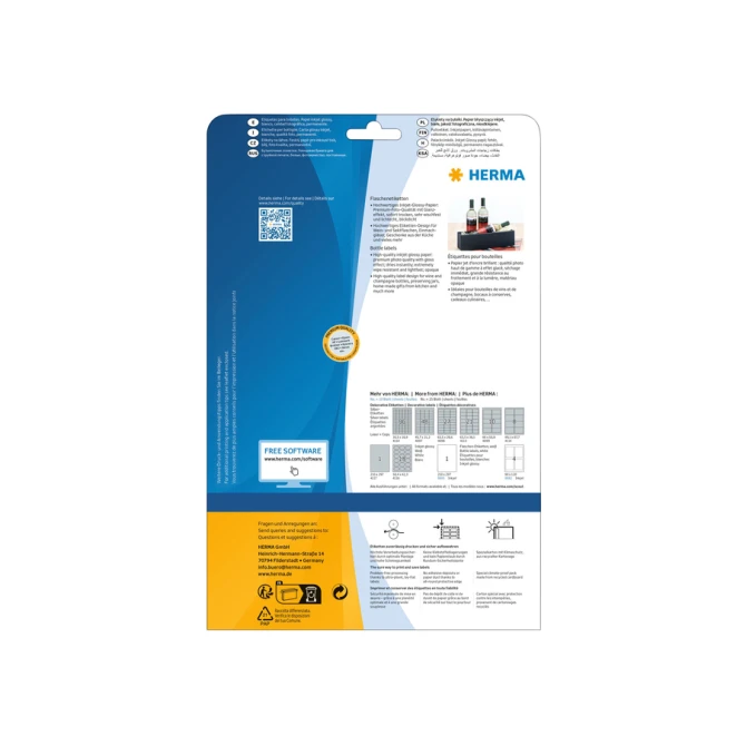 Etiket HERMA flessen 8882 90x120mm A4 glossy wit 40stuks