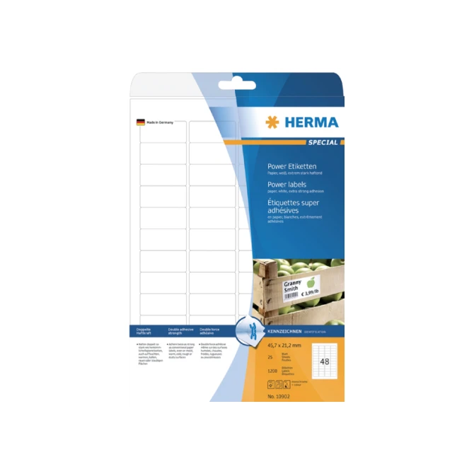 Etiket HERMA Power 10902 45.7x21.2mm wit 1200stuks