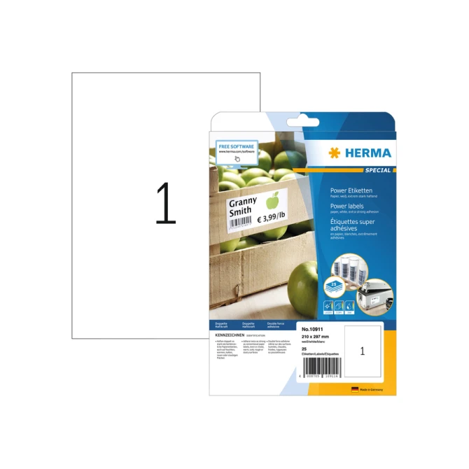 Etiket HERMA Power 10911 210x297mm wit 25stuks