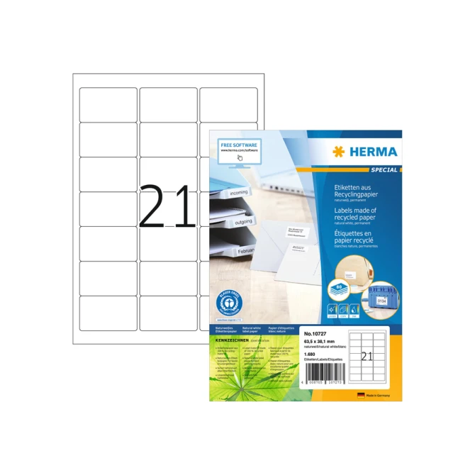 Etiket HERMA recycling 10727 63.5x38.1mm 1680stuks wit