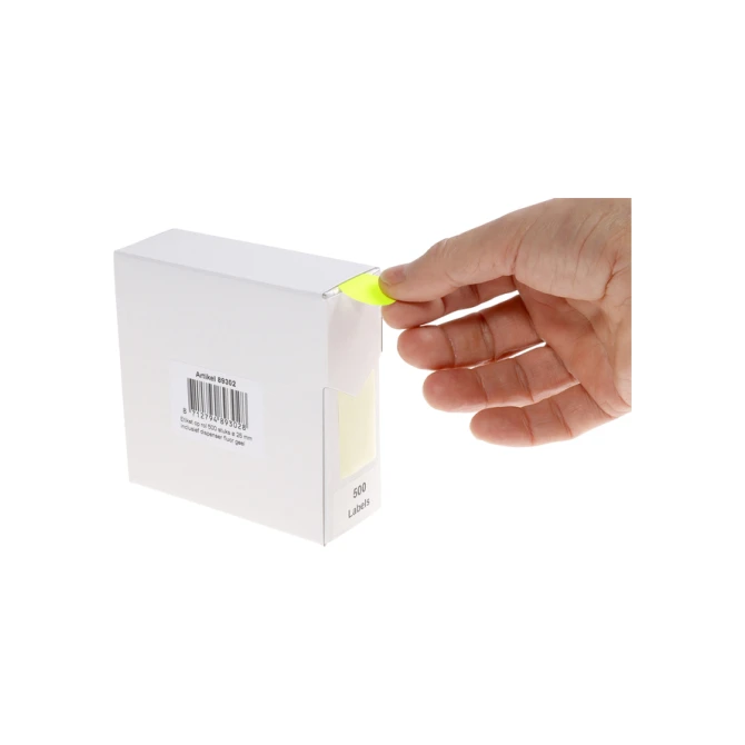 Etiket Rillprint 25mm 500st op rol fluor geel