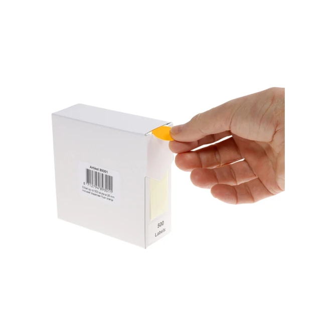 Etiket Rillprint 25mm 500st op rol fluor oranje