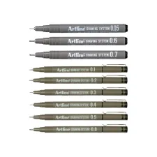 Fineliner Artline technisch etui met 0.1-0.3-0.5-0.7mm zwart