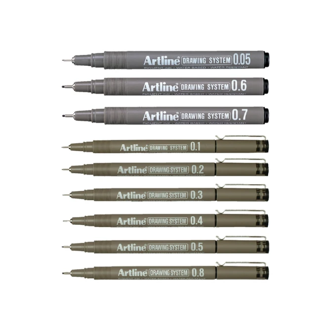 Fineliner Artline technisch etui met 0.1-0.3-0.5-0.7mm zwart