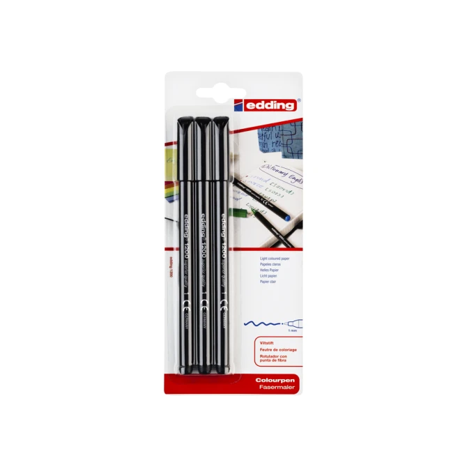 Fineliner edding 1200 001 fijn zwart blister à 3 stuks