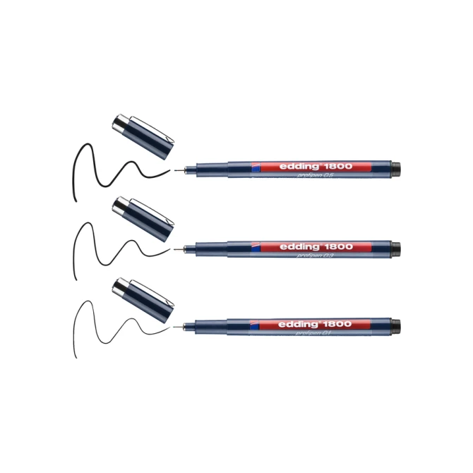Fineliner edding 1800 0.25mm - 0.35mm - 0.5mm zwart set à 3 stuks