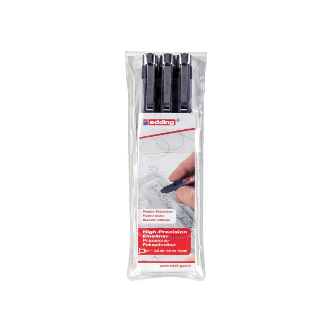 Fineliner edding 1800 0.25mm - 0.35mm - 0.5mm zwart set à 3 stuks