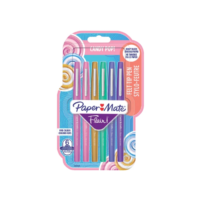 Fineliner Paper Mate Flair Candy Pop! medium assorti blister à 6 stuks